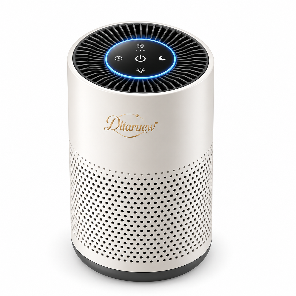 Dltaruew™ AirHalo 360 — Compact 3-Stage Air Purifier with Particle Filter, Activated Carbon Layer & Sleep Mode