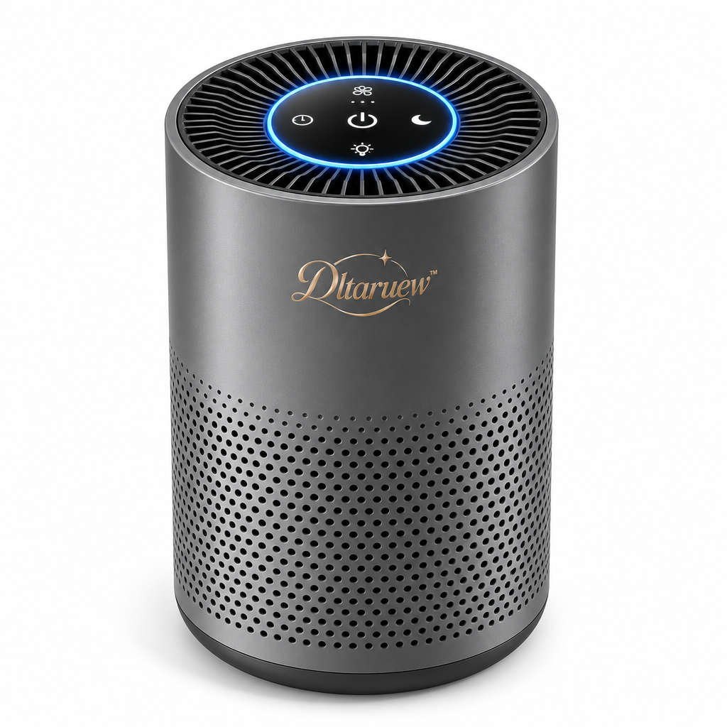 Dltaruew™ AirHalo 360 — Compact 3-Stage Air Purifier with Particle Filter, Activated Carbon Layer & Sleep Mode