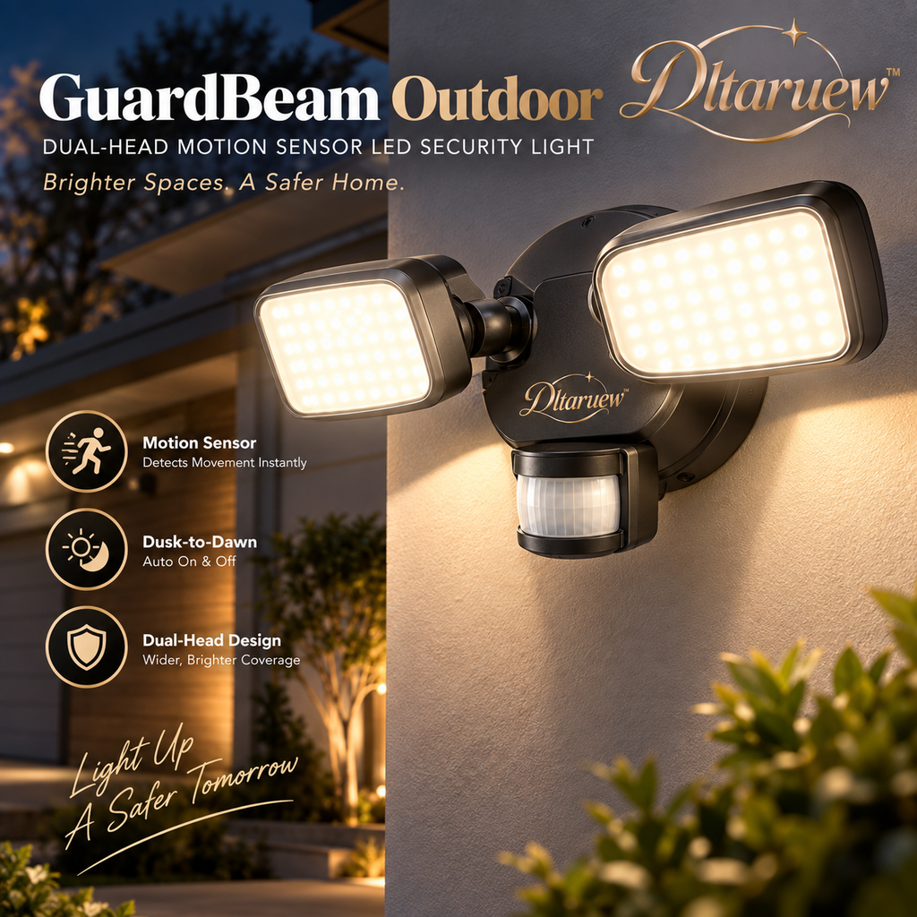 Dltaruew™ GuardBeam Outdoor — Dual-Head Motion Sensor LED Security Light with Dusk-to-Dawn Detection