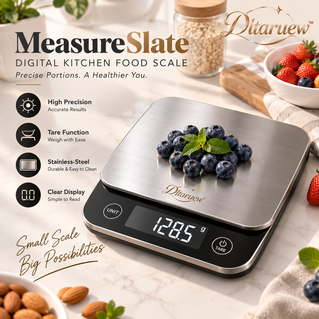 Dltaruew™ MeasureSlate — Digital Kitchen Food Scale with Tare Function & Stainless-Steel Platform