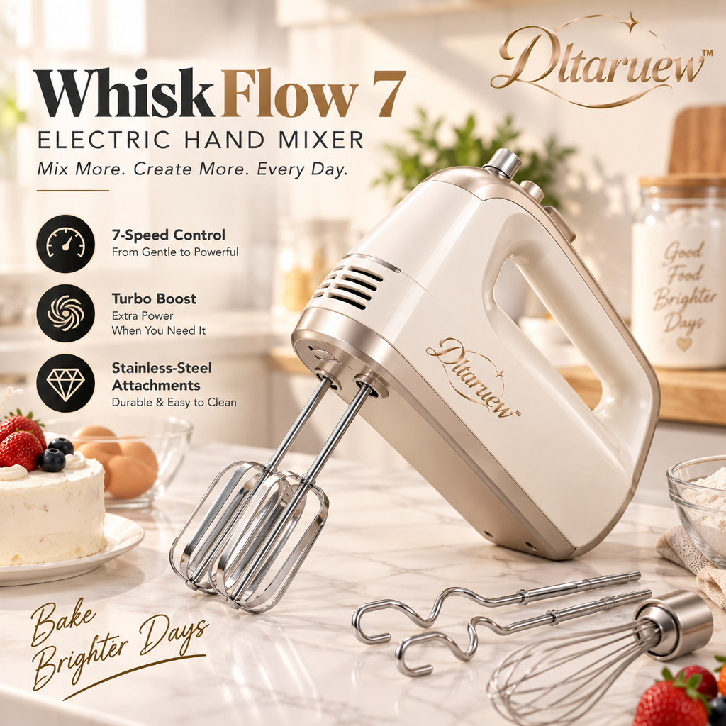Dltaruew™ WhiskFlow 7 — 7-Speed Electric Hand Mixer with Turbo Boost & Stainless-Steel Attachments