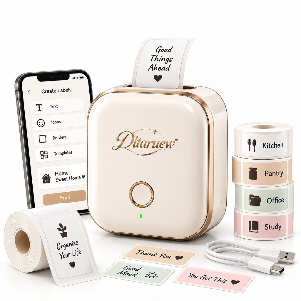 Dltaruew™ LabelMuse Mini — Bluetooth Thermal Label Maker, Inkless Portable Organizer Printer for Home & Office