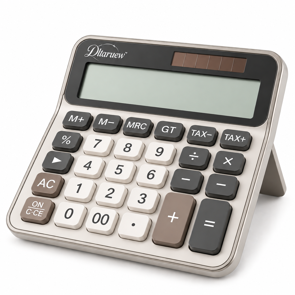 Dltaruew™ CalcFrame Pro — 12-Digit Desktop Calculator with Large Tilt Display, Tax Keys & Dual Power