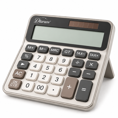 Dltaruew™ CalcFrame Pro — 12-Digit Desktop Calculator with Large Tilt Display, Tax Keys & Dual Power