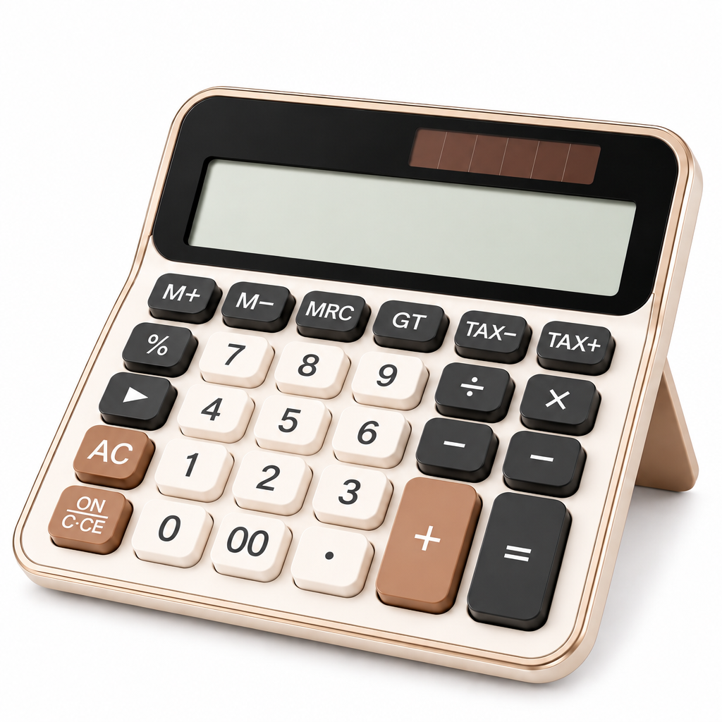 Dltaruew™ CalcFrame Pro — 12-Digit Desktop Calculator with Large Tilt Display, Tax Keys & Dual Power